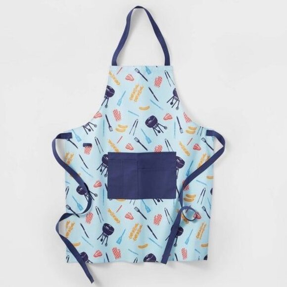 Sun Squad BBQ Grilling Apron With Pocket Adjustable Straps Blue Multicolor 13x72 - Picture 1 of 2